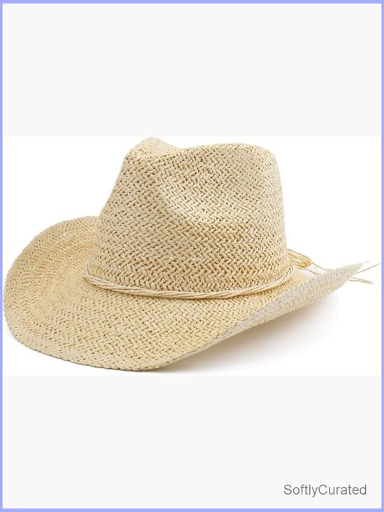 Straw Cowboy Hat for Women Short Brim Western Cowgirl Beach Sun Hat main image 4